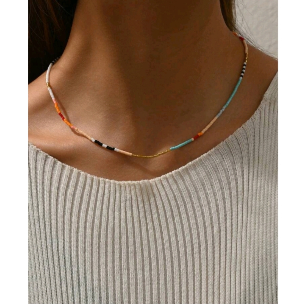 NEW! Anthropologie Colorful Bohemian Multi-color Stones Gold Choker Necklace